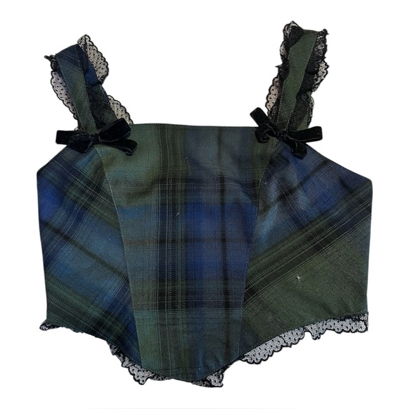 Kimchi Blue Tops - Urban Outfitters Kimchi Blue Plaid Corset Top Lace Bows Bustier M Green/Blue